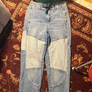 BDG urban outfitters color block patchwork denim jogger jeans drawstring Sz S